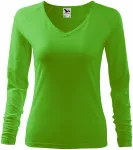 Női testhezálló póló, V-alakú nyakkivágással, alma zöld